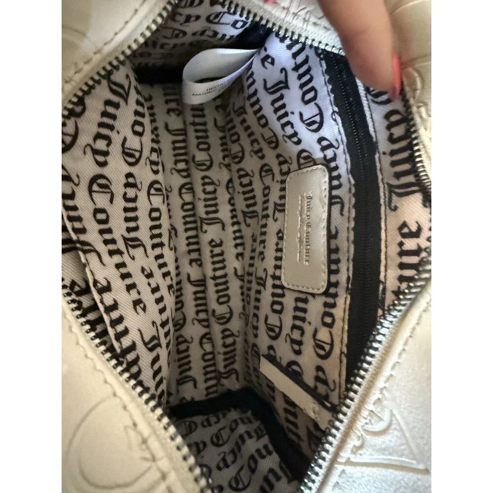 Juicy Couture Cream Embossed JC Monogram Zip Crossbody Bag Adjustable Strap